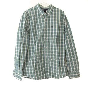 American Eagle Men's Large Button-Down Shirt - Blue / Green